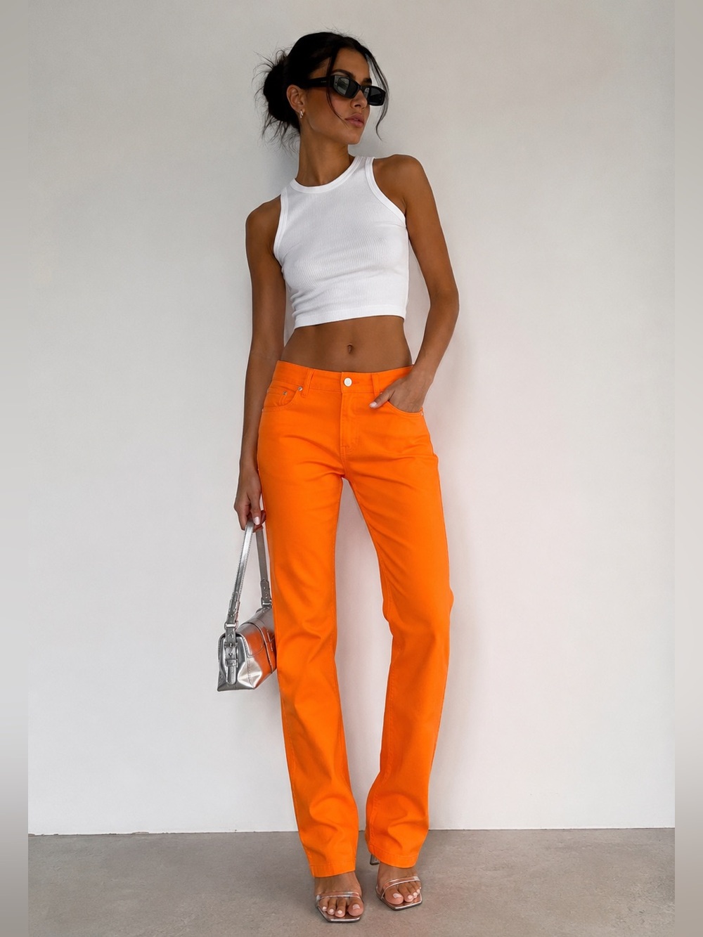 ICE J ICEBERG Neon Orange Stretch Straight Leg Pants Italy